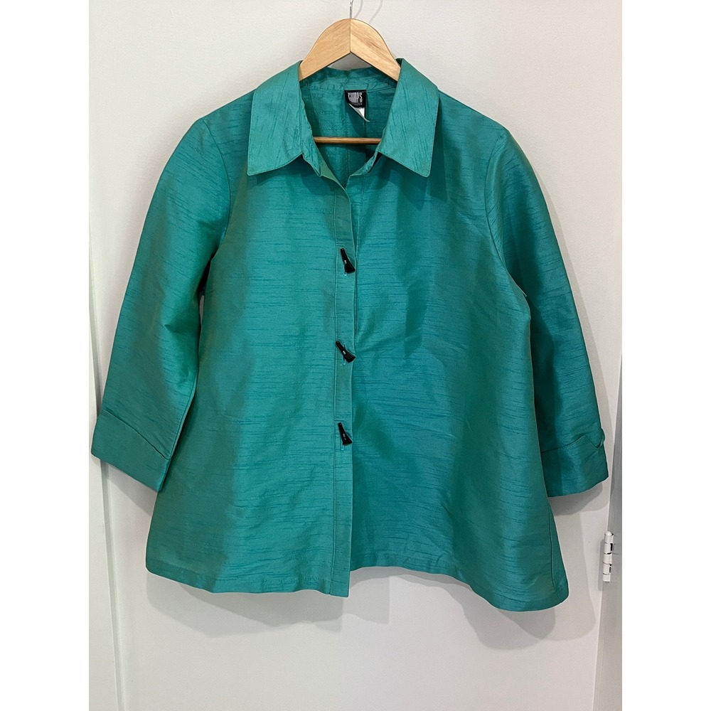 Vintage Gumps San Francisco L Wearable Art Silk Blend Toggle Jacket Teal OOAK